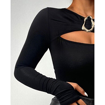 Lucky Life Kadın Uzun Kollu Bisiklet Yaka Göğüs Dekolteli Viskon Bluz