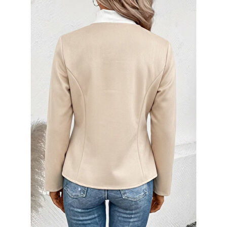 Lucky Life Kadın Uzun Kollu Yuvarlak Yaka önden Fermuarlı Süet Ceket