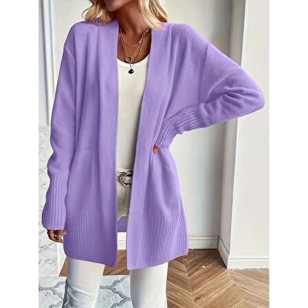 Lucky Life Kadın Uzun Kollu önü Açık Triko Hırka