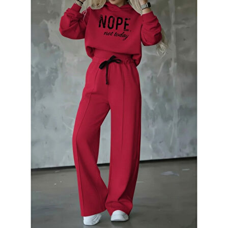 Lucky Life Kadın Uzun Kollu Nope Baskılı Beli Ribanalı Ikili Takım