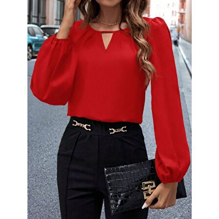 Lucky Life Kadın Uzun Kollu Damla Detaylı Ithal Krep Bluz