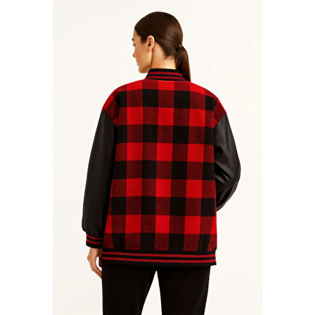 Lucky Life Kolları Suni Deri Içi Astarlı Oduncu Kolej Içi Ceket - Bordo