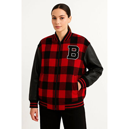 Lucky Life Kolları Suni Deri Içi Astarlı Oduncu Kolej Içi Ceket - Bordo