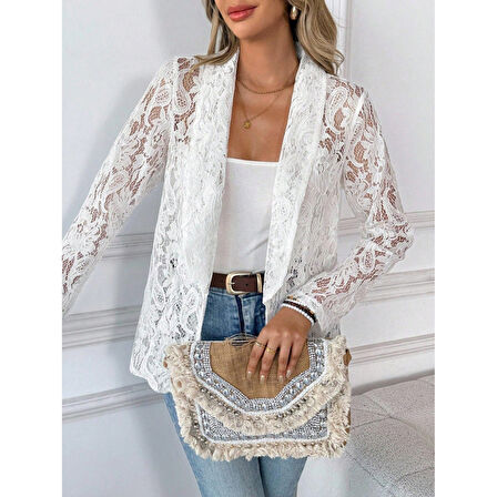 Lucky Life Kadın Uzun Kollu Yakalı önü Açık Dantelli Ceket