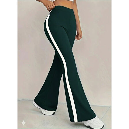 Lucky Life Kadın Yüksek Bel İspanyol Paçalı Yanlardan şerit Detaylı Dalgıç Tayt Pantolon