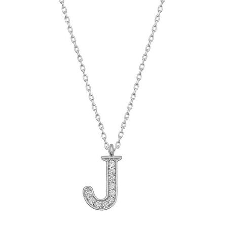 Gümüş Rodyum J Harfi Kadın Kolye