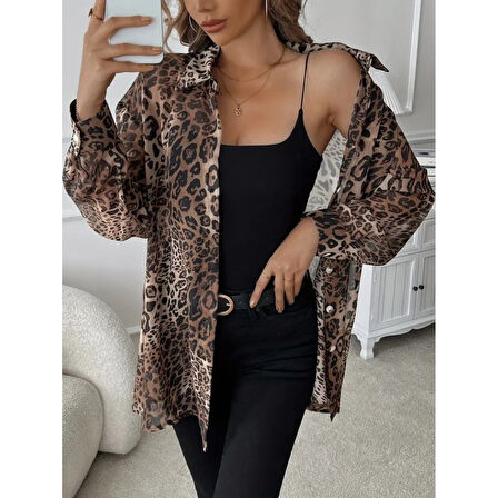 Lucky Life Kadın Uzun Kollu Yakalı önden Düğmeli şifon Gömlek