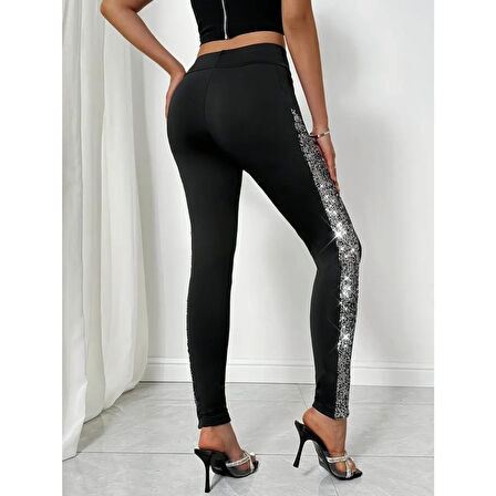 Lucky Life Kadın Yüksek Bel Yarı şerit Pul Payetli Dalgıç Tayt