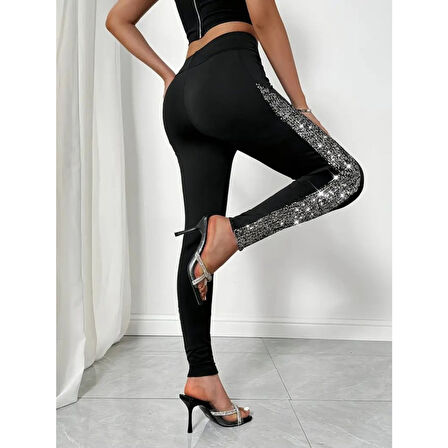 Lucky Life Kadın Yüksek Bel Yarı şerit Pul Payetli Dalgıç Tayt