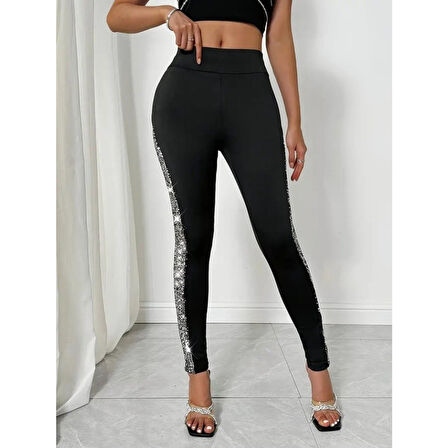 Lucky Life Kadın Yüksek Bel Yarı şerit Pul Payetli Dalgıç Tayt