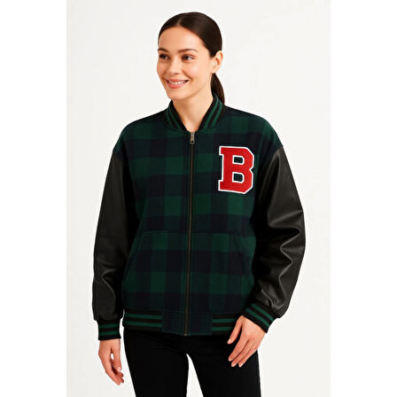 Lucky Life Kolları Suni Deri Içi Astarlı Oduncu Kolej Içi Ceket - Haki