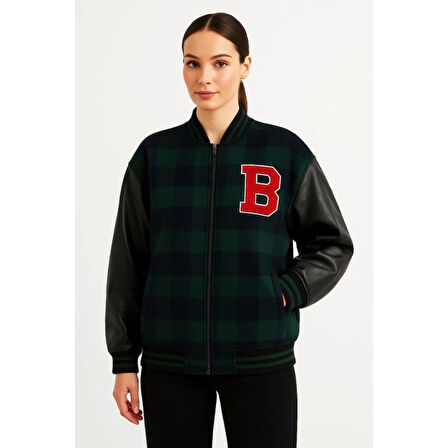 Lucky Life Kolları Suni Deri Içi Astarlı Oduncu Kolej Içi Ceket - Haki