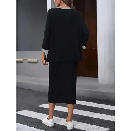 Lucky Life Lucky Life Kadın Uzun Kollu Yakası Açık şardonlu Kaşkorse Bluz Ve Eteği Bağcıklı Ikili Takım