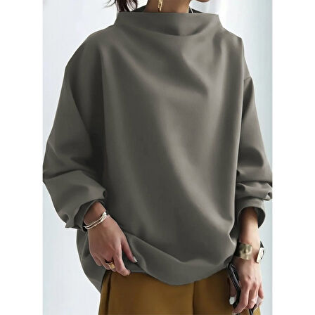 Lucky Life Kadın Uzun Kollu Geniş Balıkçı Yaka Modal Bluz