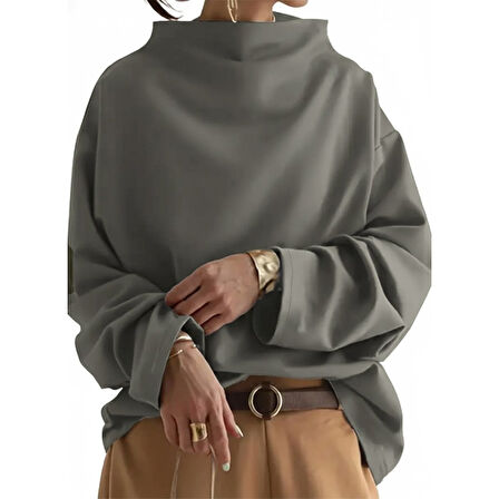 Lucky Life Kadın Uzun Kollu Geniş Balıkçı Yaka Modal Bluz