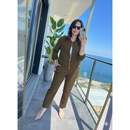 Lucky Life Kadın Uzun Kollu önden Fermuarlı Modal Ceket Ve Pantolon Ikili Takım