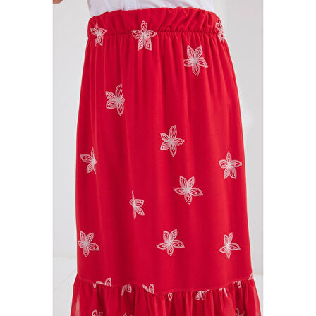 Lucky Life Kadın Desenli Şifon Etek - A.Kırmızı