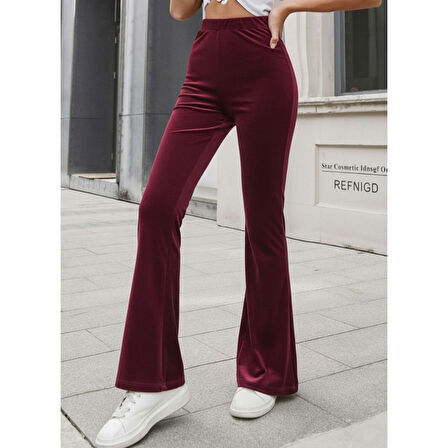 Lucky Life Kadın Yüksek Bel Paçaya Doğru Genişleyen Kadife Pantolon