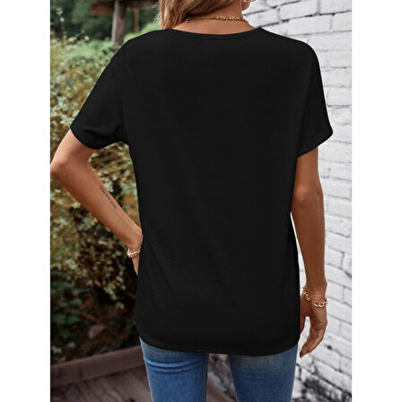 Lucky Life Kadın Kısa Kollu önden çapraz Detay V Yakalı Viskon Bluz