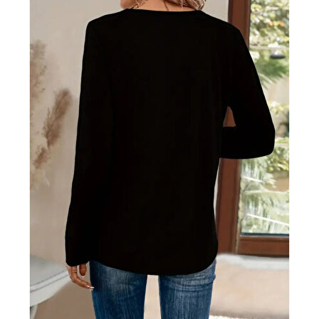 Lucky Life Kadın Uzun Kollu V Payet Yakalı Viskon Bluz