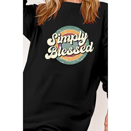 Lucky Life Kadın Uzun Kollu Bisiklet Yaka Yazılı Viskon Iki Iplik Elbise