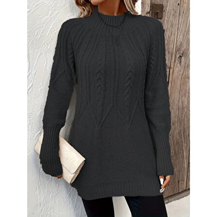 Lucky Life Kadın  Uzun Kollu Yarı Balıkçı Yaka Triko Bluz