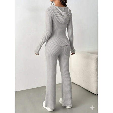 Lucky Life Kadın Uzun Kollu Kapşonlu önden Fermuarlı Kaşkorse Bluz Ve Pantolon Ikili Takım