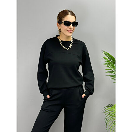 Lucky Life Kadın Uzun Kollu Bisiklet Yaka Viskon Iki Iplik Bluz Ve Pantolon Ikili Takım