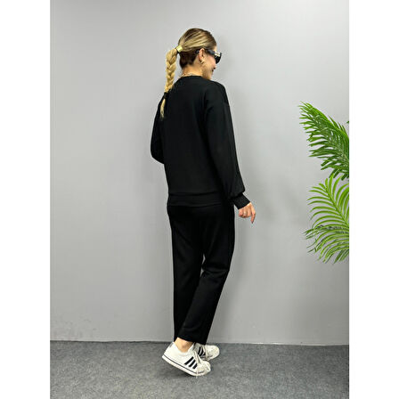 Lucky Life Kadın Uzun Kollu Bisiklet Yaka Viskon Iki Iplik Bluz Ve Pantolon Ikili Takım