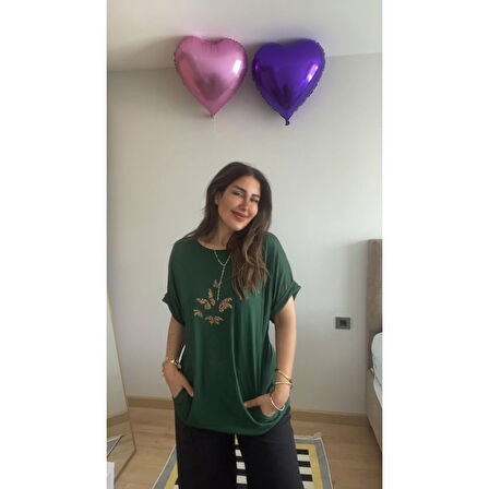 Lucky Life Kadın Kısa Kollu Bisiklet Yaka Cepli Kelebek Baskılı Viskon Elbise