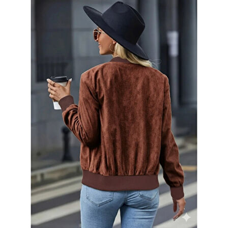 Lucky Life Kadın Uzun Kollu önden Fermuarlı Süet Ceket