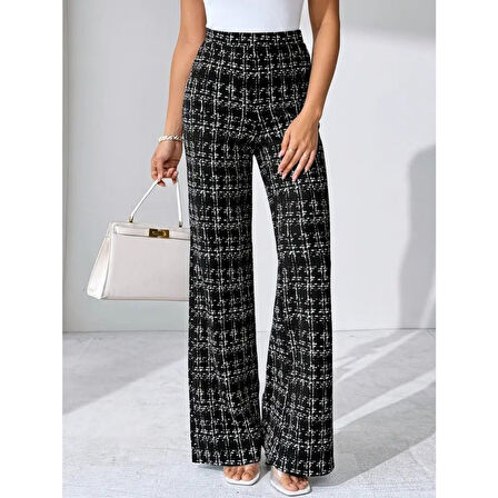 Lucky Life Kadın Yüksek Bel Paçaya Doğru Geniş Dokuma Pantolon