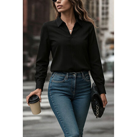 Lucky Life Kadın Uzun Kollu Yakalı Trikoton Gömlek