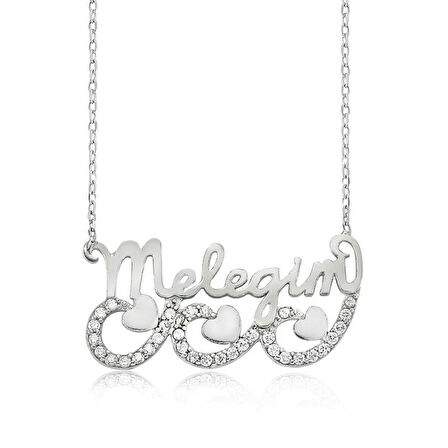 Gümüş Meleğim Yazılı Kalpli Kadın Kolye