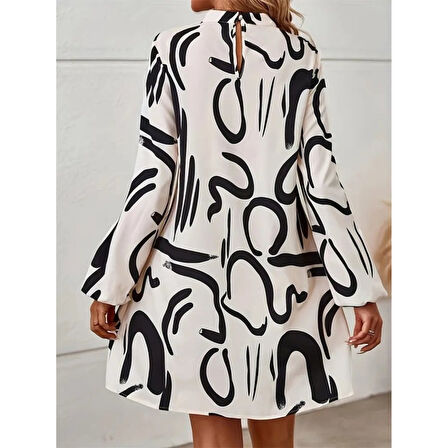 Lucky Life Kadın  Uzun Kollu Balıkçı Yaka Desenli şardonlu Dalgıç Elbise