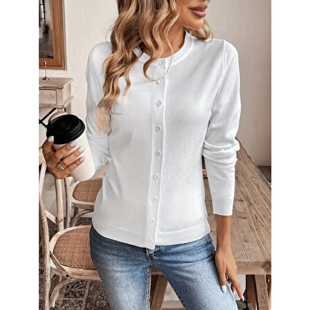 Lucky Life Kadın Uzun Kollu önden Düğmeli Triko Ceket