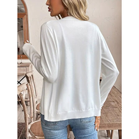 Lucky Life Kadın Uzun Kollu önden Düğmeli Triko Ceket