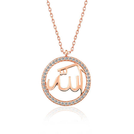 Gümüş Rose Arapça Allah Yazılı Kadın Kolye