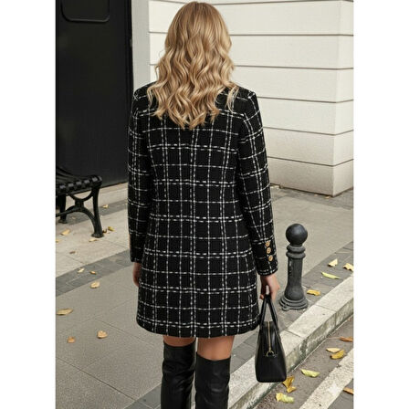 Lucky Life Kadın Uzun Kollu Yakalı önden Düğmeli Dokuma Ceket