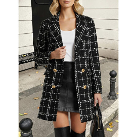 Lucky Life Kadın Uzun Kollu Yakalı önden Düğmeli Dokuma Ceket