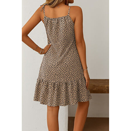 Lucky Life Kadın Boyundan Askılı Desenli Fırfırlı Süprem Elbise