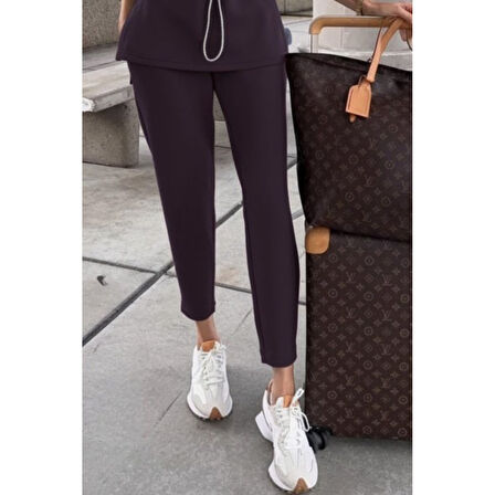 Lucky Life Kadın Uzun Kollu Balıkçı Yaka Belden Lastikli Modal Bluz Ve Pantolon Ikili Takım