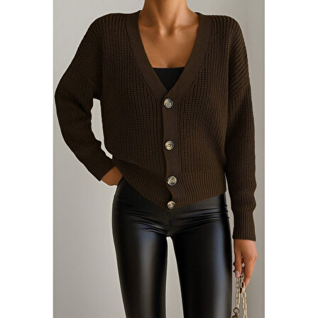 Lucky Life Kadın Uzun Kollu Düğme Detay Triko Hırka