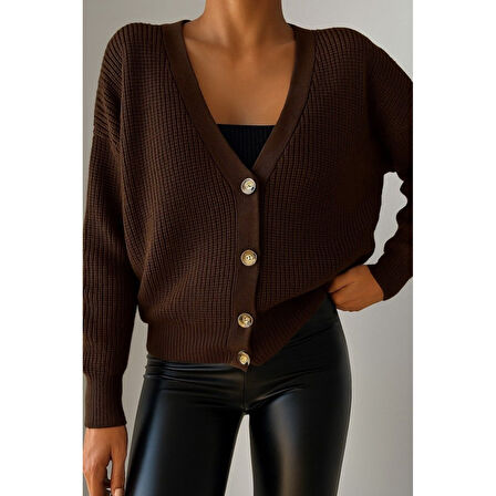 Lucky Life Kadın Uzun Kollu Düğme Detay Triko Hırka