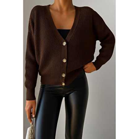 Lucky Life Kadın Uzun Kollu Düğme Detay Triko Hırka