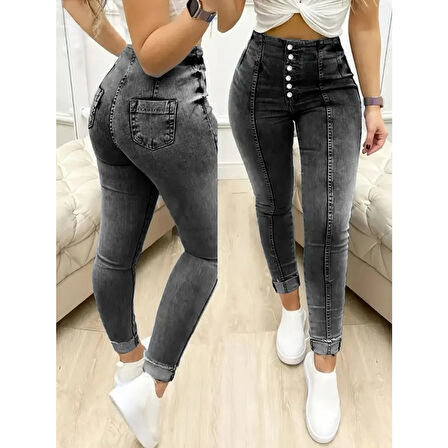 Lucky Life Kadın Yüksek Bel önden Düğmeli Jean Pantolon
