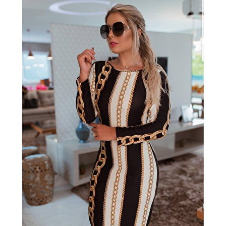 Lucky Life Kadın Uzun Kollu Bisiklet Yaka Scuba Midi Boy Elbise