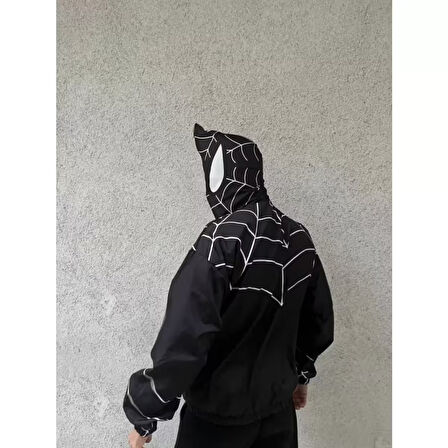 Lucky Life Unisex Uzun Kollu Kapşonlu Rüzgarlik - Siyah