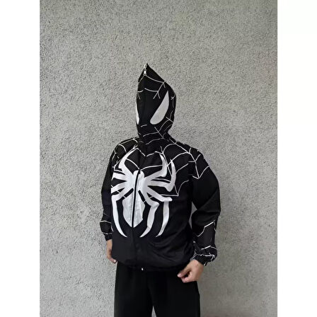 Lucky Life Unisex Uzun Kollu Kapşonlu Rüzgarlik - Siyah