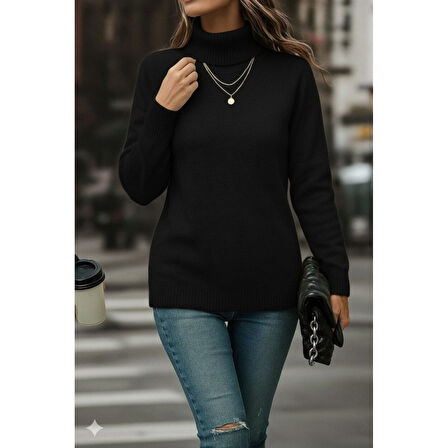 Lucky Life Kadın Uzun Kollu Balıkçı Yaka Triko Bluz